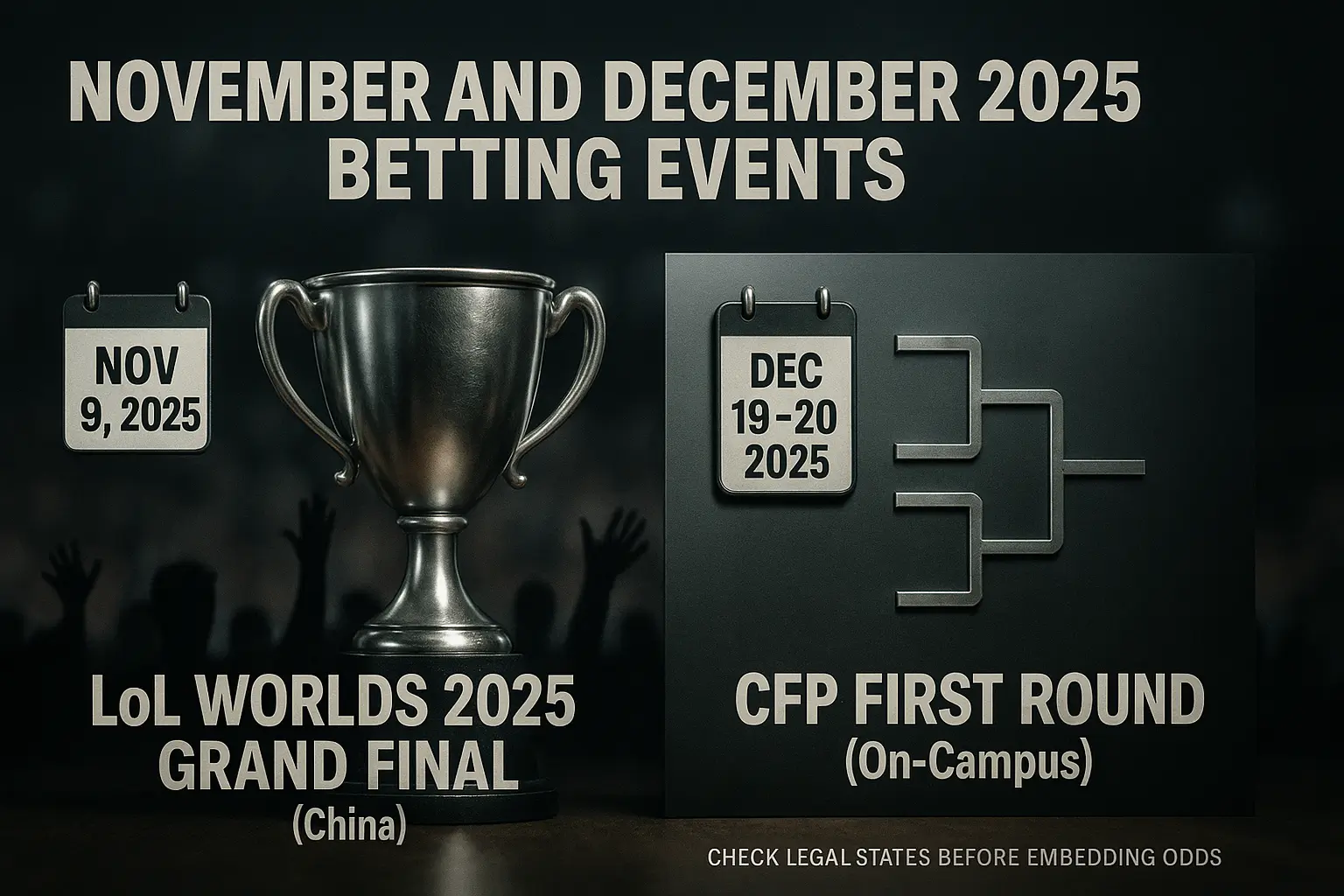 November and December 2025 betting events — LoL Worlds Grand Final and CFP first‑round
