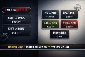 Christmas sports betting hub showing NFL on Netflix games, NBA Christmas matchups, and Boxing Day football schedule.
