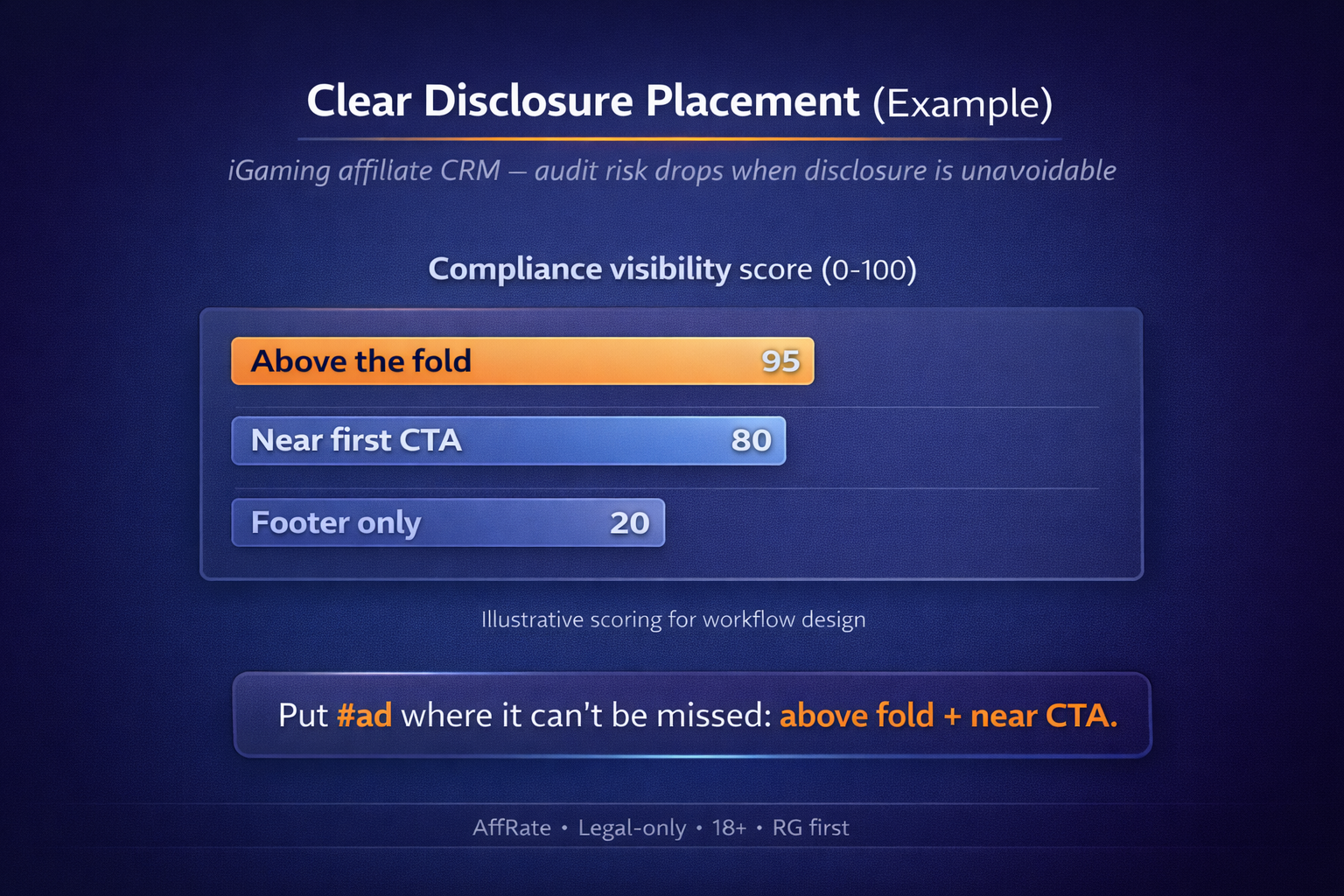 Clear and conspicuous disclosure placement for iGaming affiliate CRM