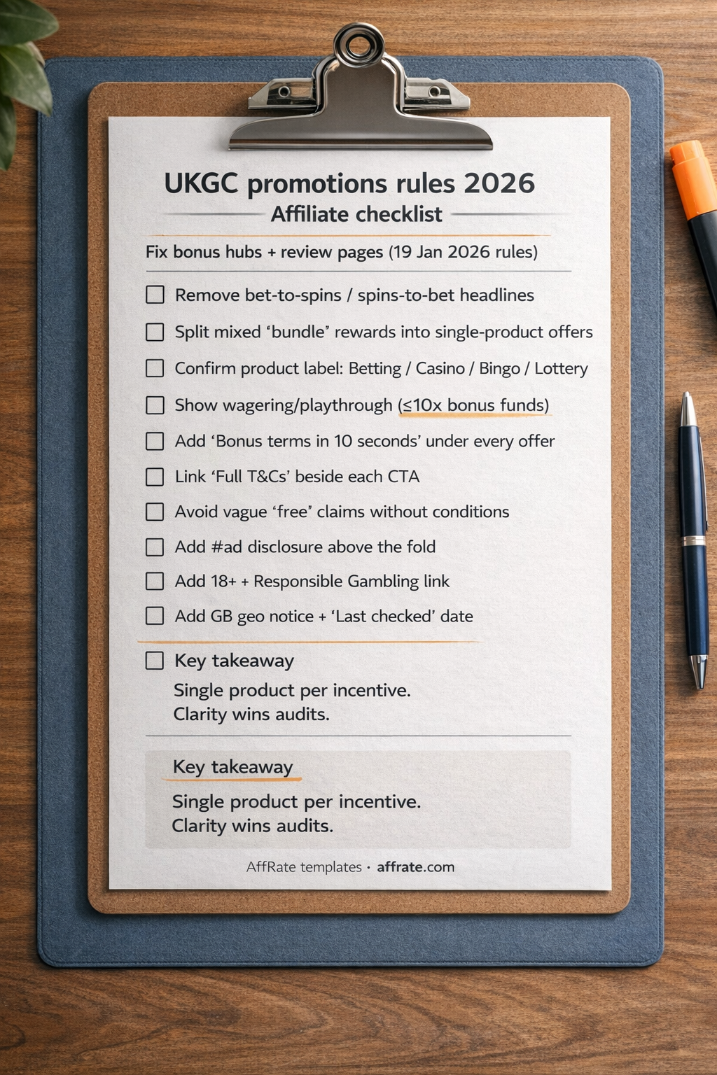 UKGC promotions rules 2026 affiliate checklist for bonus hubs and review pages