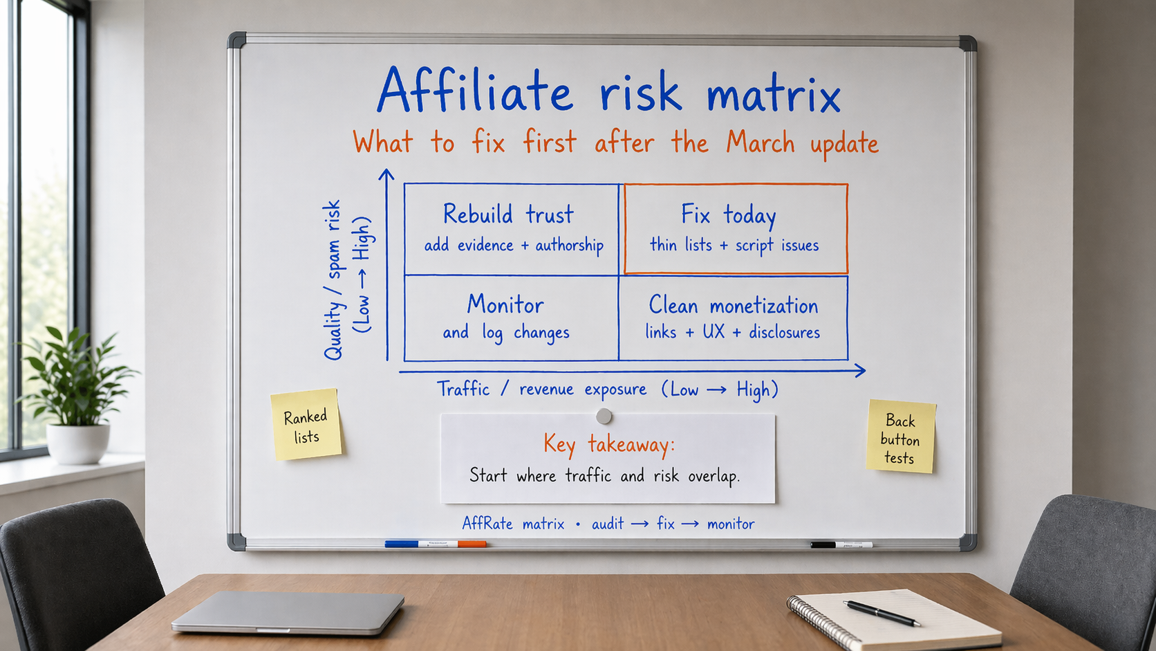 Google March 2026 update risk matrix for affiliate and review pages