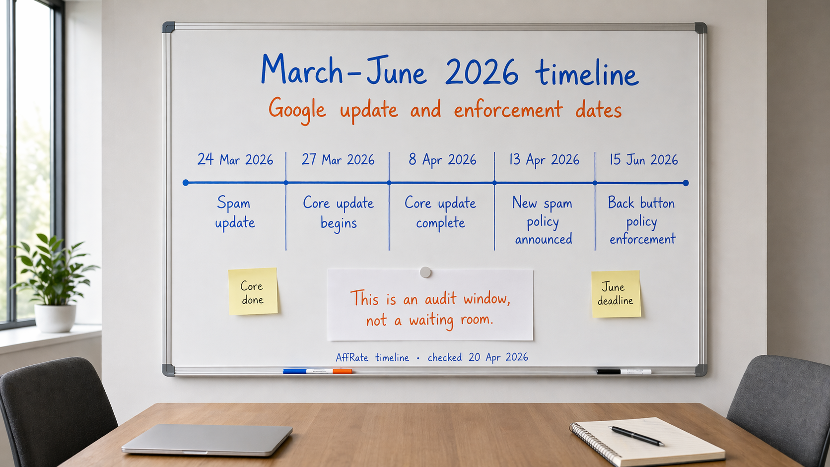 Google March 2026 update timeline for affiliate site audit