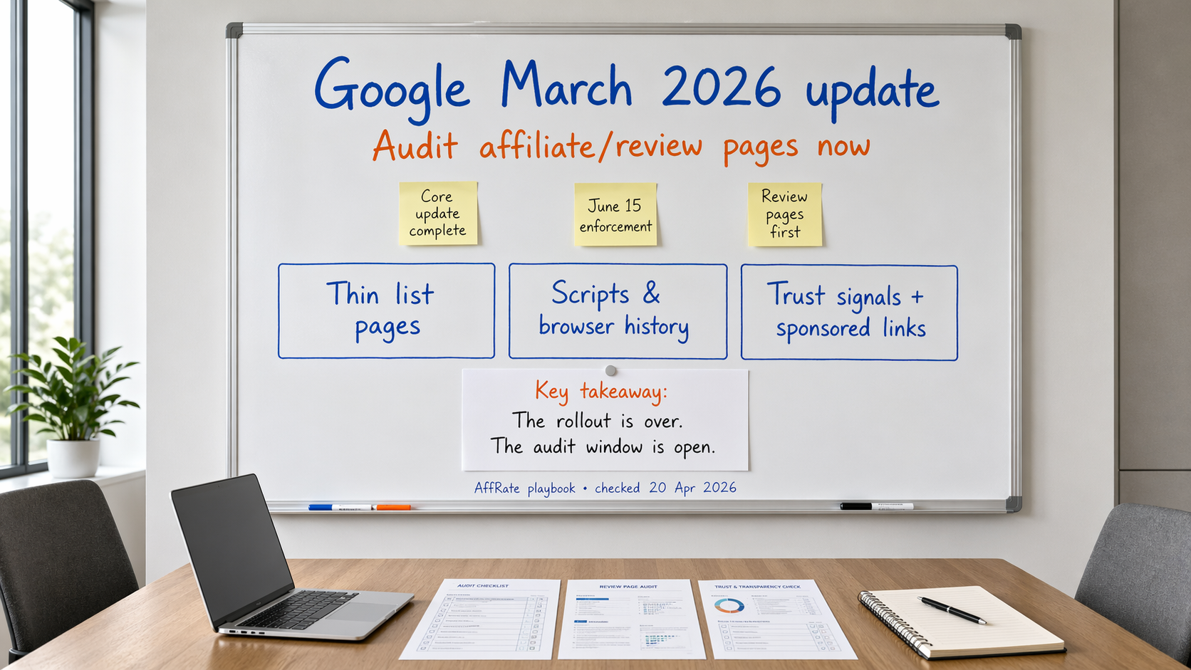 Google March 2026 update — affiliate site audit checklist for review pages