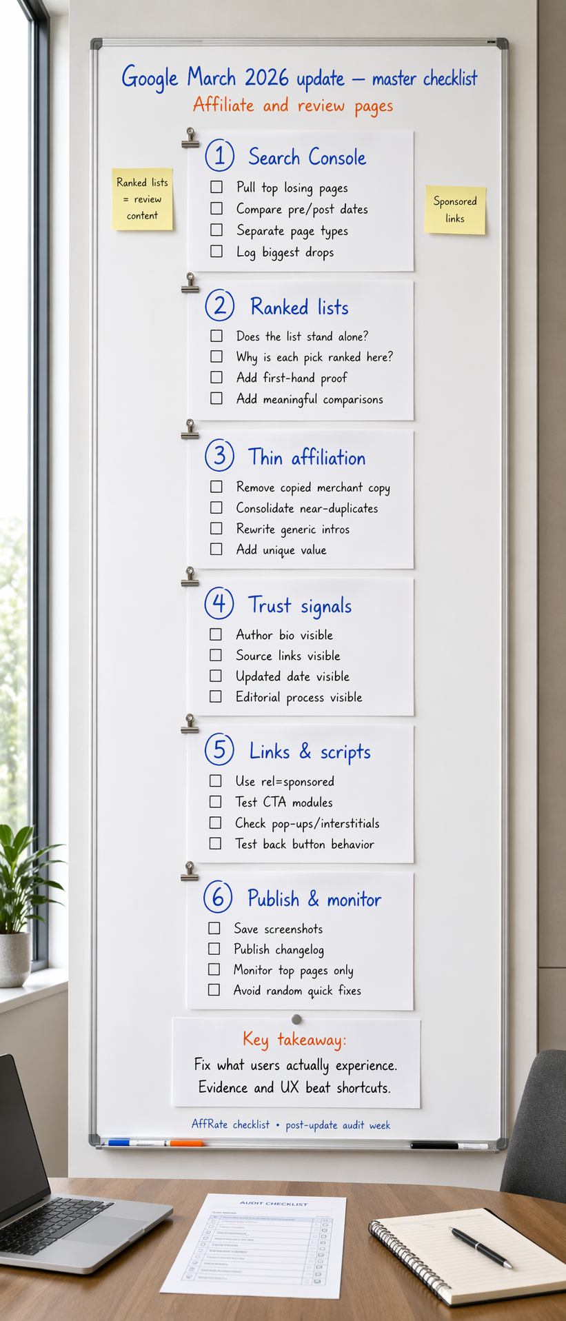 Google March 2026 update checklist for affiliate and review sites