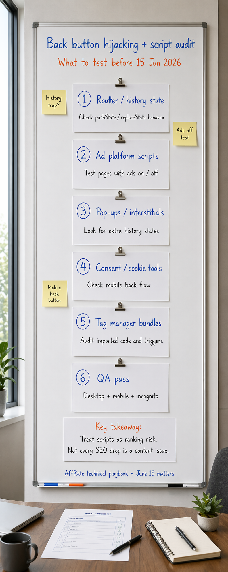 Google March 2026 update technical playbook for back button hijacking and script audits